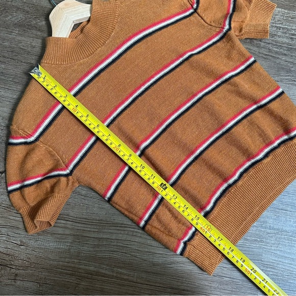 Free People Retro Mock Burnt Orange Black/White Striped Linen Blend Sweater SML - Picture 7 of 8